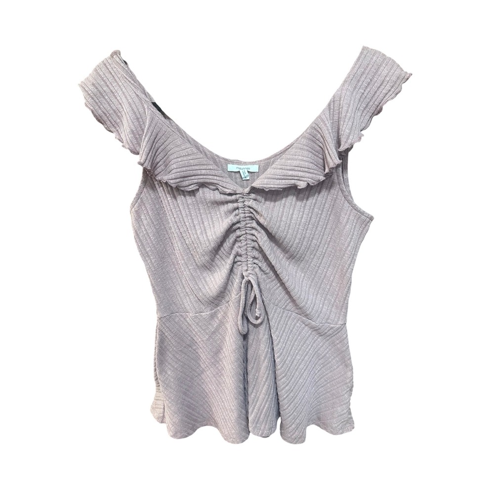 Maurices Mauve Ribbed Ruffle Off Shoulder Ruched Peplum Top Large